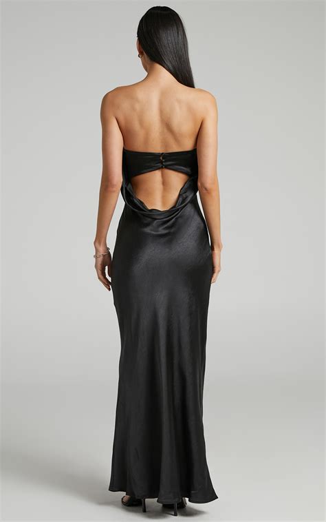 Low Back Satin Maxi Dress Black 